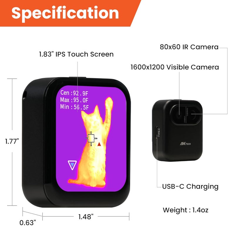 ANXTECH Store Small Thermal Imaging Camera for Beginner – Mini Thermal Imager for Home Inspection, Infrared Hidden Camera Detector Gadget 80×60 IR Resolution - Image 4